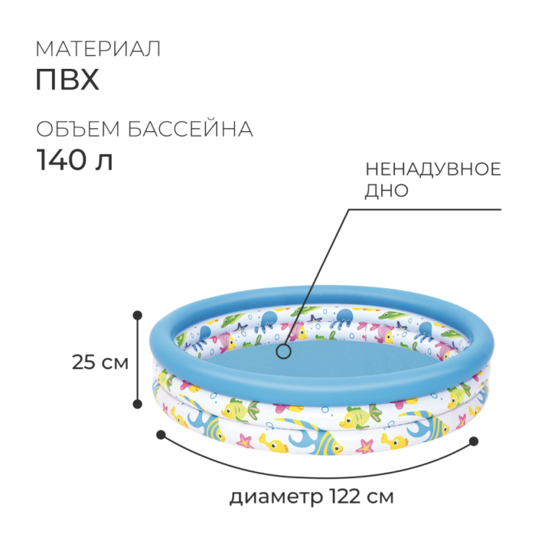 Бассейн надувной &laquo;Океан&raquo;, 122 х 25 см, от 2 летДетский бассейн"Bestway" с рыбками