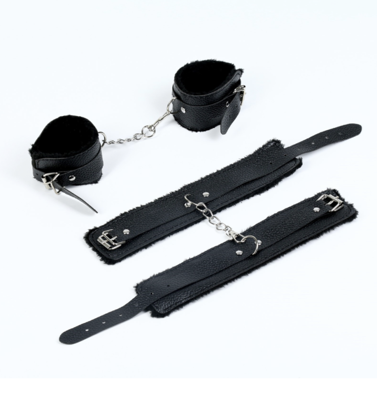 Эротический БДСМ набор Оки-Чпоки, металл, кожа, набор 8 предметов, черный