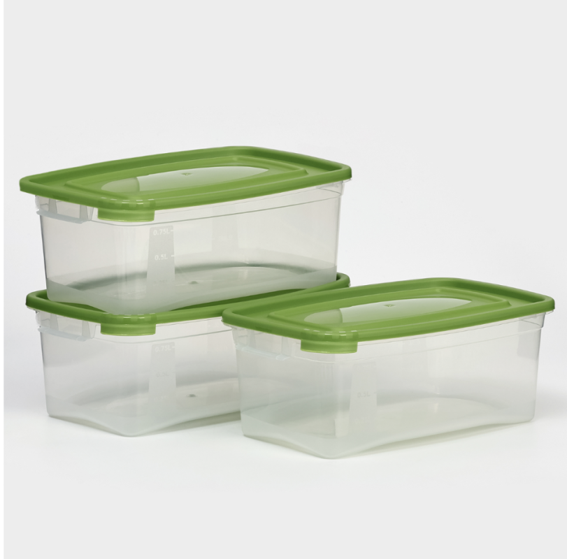 Набор контейнеров пищевых Доляна, 3 шт: 1 л, 18,5&times;12&times;7 см, прямоугольные, прозрачные, крышка зелёная