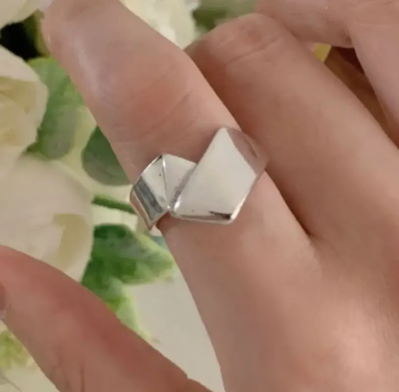 Кольцо Оригами Сердце металлическое серебристое