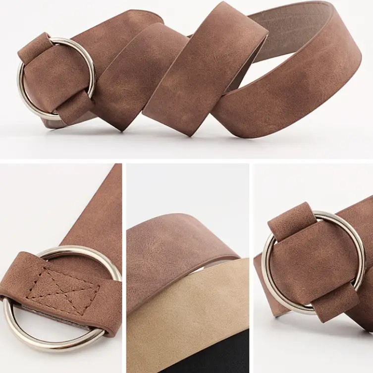 Ремень коричневый с круглой пряжкой 100см