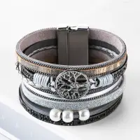 Браслет многослойный Смысл из кожи, дерева