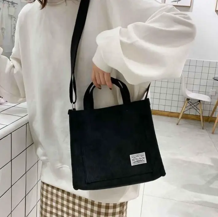 Сумка-шопер вельветовая черная