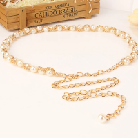 Пояс цепочка с жемчугом для платья 60-115 см