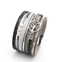 Браслет многослойный Смысл из кожи, дерева