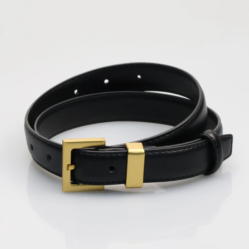 Ремень из натуральной кожи с золотой пряжкой 85 см