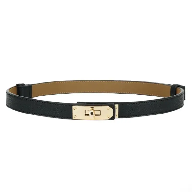 Ремень черный с поворотным замком золото 100 см