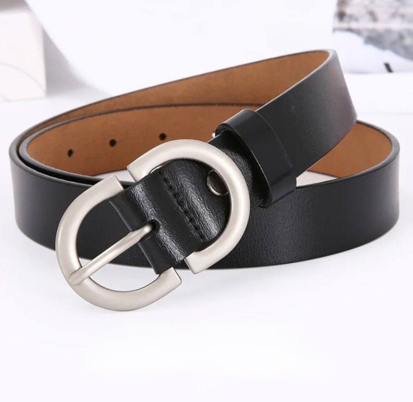 Ремень черный с серебряной пряжкой 85 см