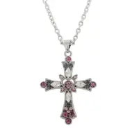 Подвеска на цепочке Крест с камнями серебристая