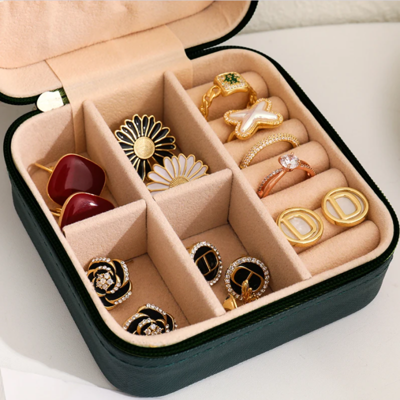 Шкатулка для хранения украшений зеленая экокожа