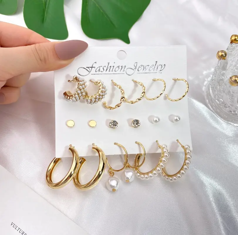 Набор серёжек пусеты золотистые 9 пар