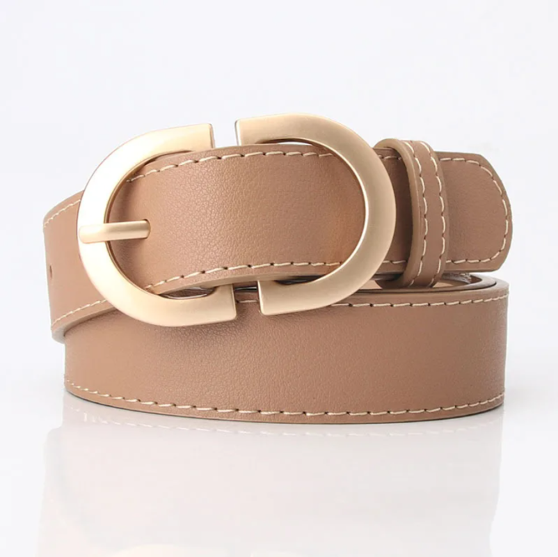 Ремень бежевый с золотой пряжкой 85 см