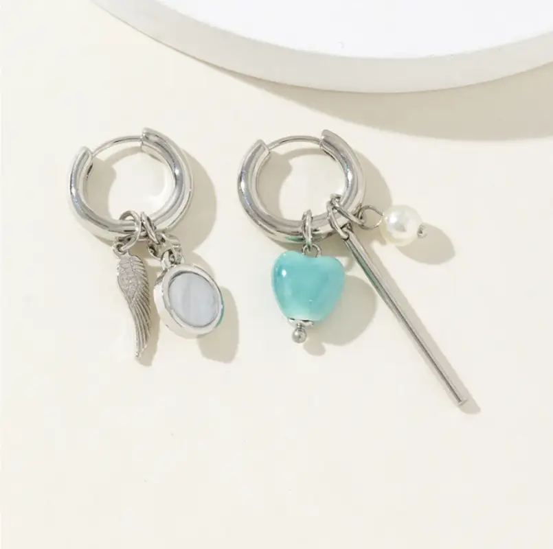 Серьги конго трансформеры бирюзовые серебристые