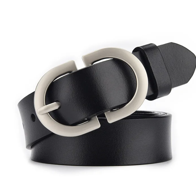 Ремень черный с серебряной пряжкой 85 см