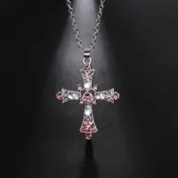 Подвеска на цепочке Крест с камнями серебристая