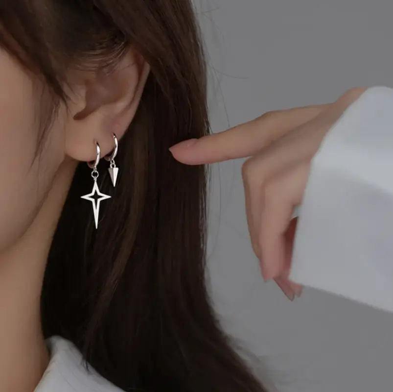 Серьги с подвесками Звезда серебро