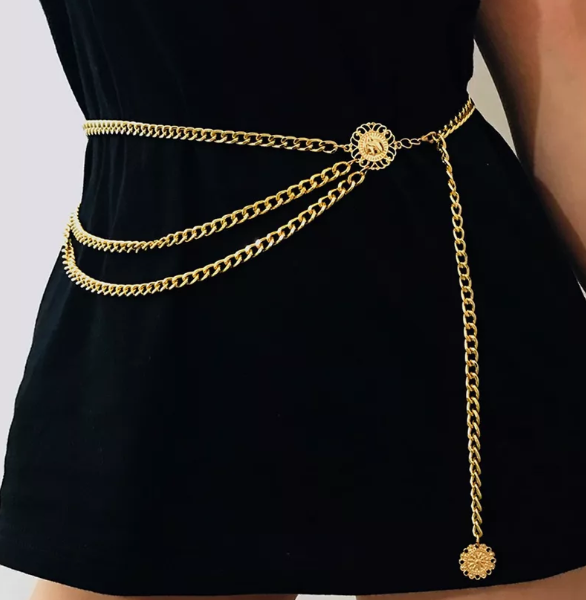 Цепочка золотая на тело, пояс 90 см