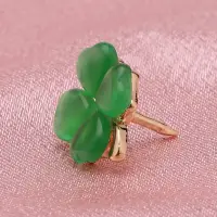 Брошь Клевер с камнем кошачий глаз зеленый золотистая