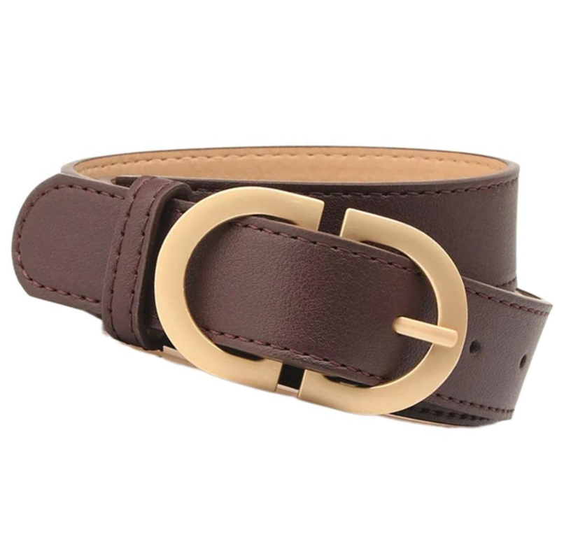 Ремень женский коричневый с золотой пряжкой 115 см