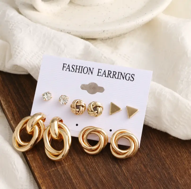 Набор серёжек пусеты 5 пар золотистые