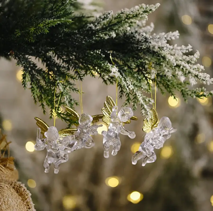 Елочные украшения Ангелочки с золотом  7 см 4 штуки