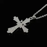 Подвеска на цепочке Крест с камнями серебристая