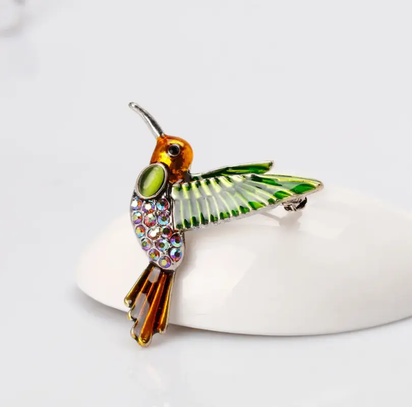 Брошь Колибри Птичка со стразами и эмалью