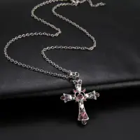Подвеска на цепочке Крест с камнями серебристая