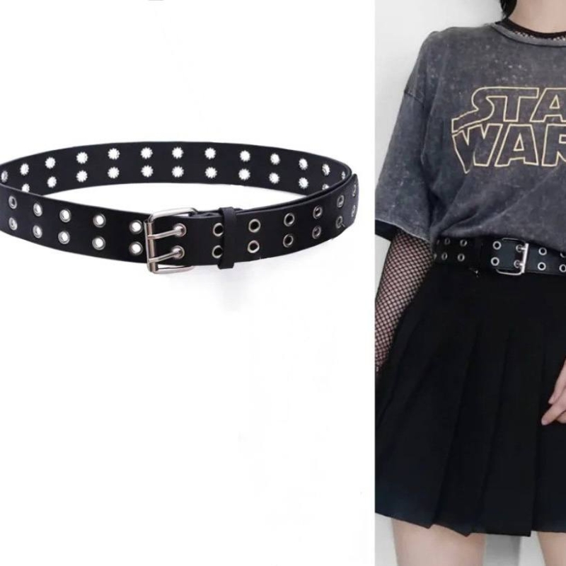 Ремень черный с люверсами 110-115 см