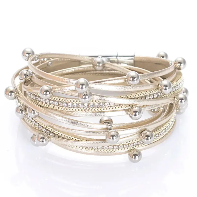 Браслет многослойный экокожа золотистый