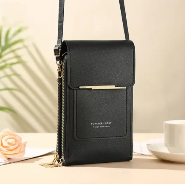 Сумка мини для телефона с кошельком черная