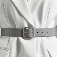 Ремень серый с серебряной пряжкой 100 см