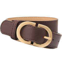 Ремень женский коричневый с золотой пряжкой 115 см