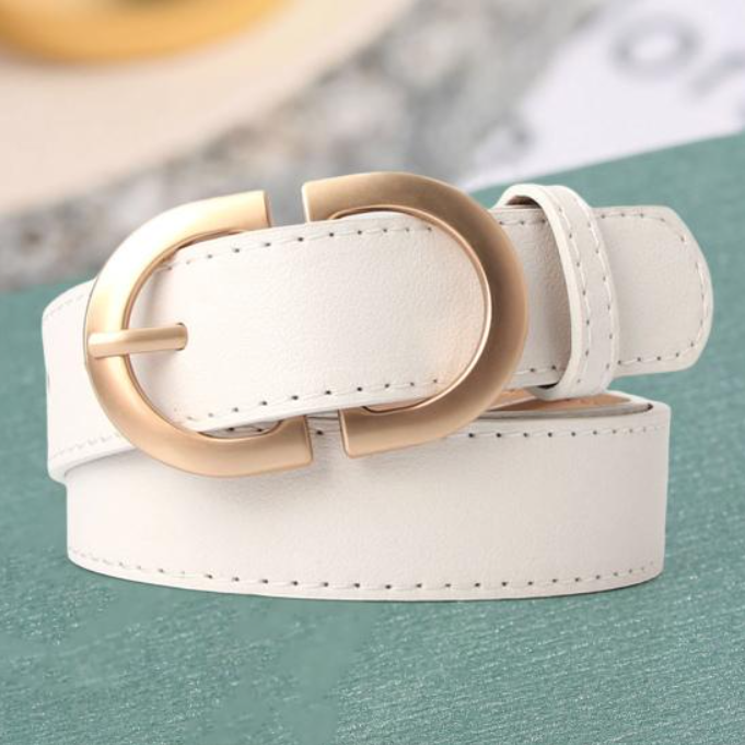 Ремень белый с золотой пряжкой 85 см