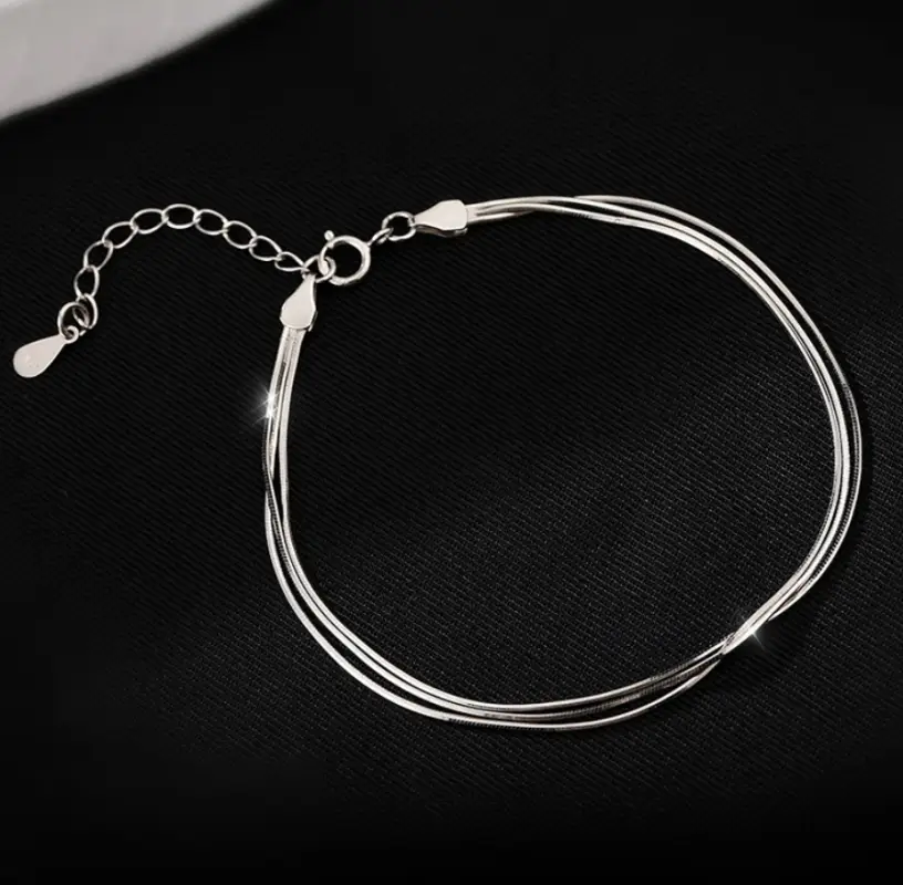 Браслет из трёх цепей серебристый