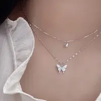 Подвеска Бабочки двойная на цепочке серебристая