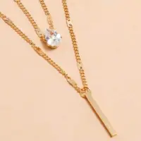 Колье многослойное с кристаллом золотистое