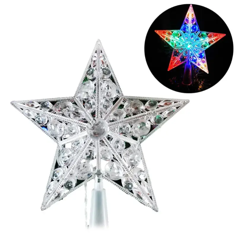 Звезда на елку светящаяся разноцветная 22 см