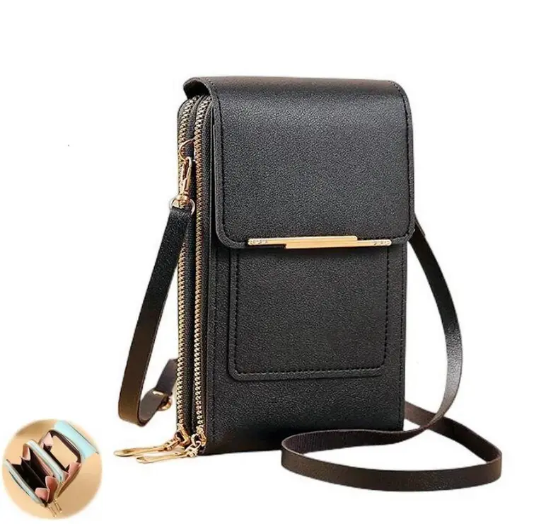 Сумка мини для телефона с кошельком черная