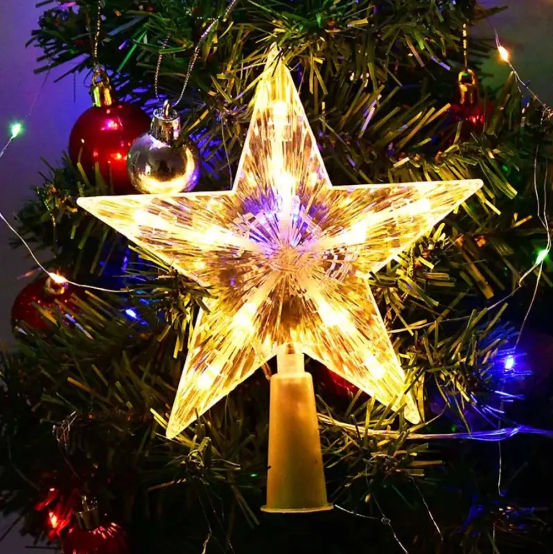 Звезда на елку светящаяся разноцветная 16 см