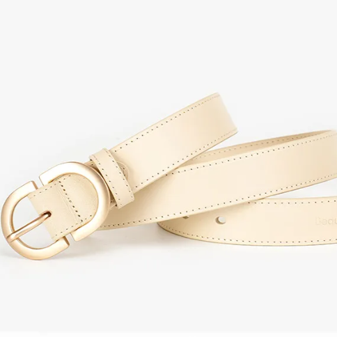 Ремень молочный с золотой пряжкой 85 см