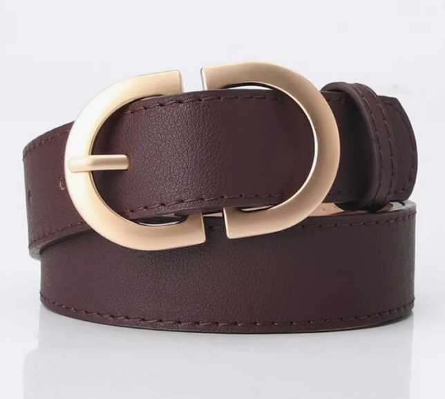 Ремень женский коричневый с золотой пряжкой 115 см