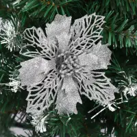Цветок на елку новогодний Пуансеттия серебристые  3 штуки