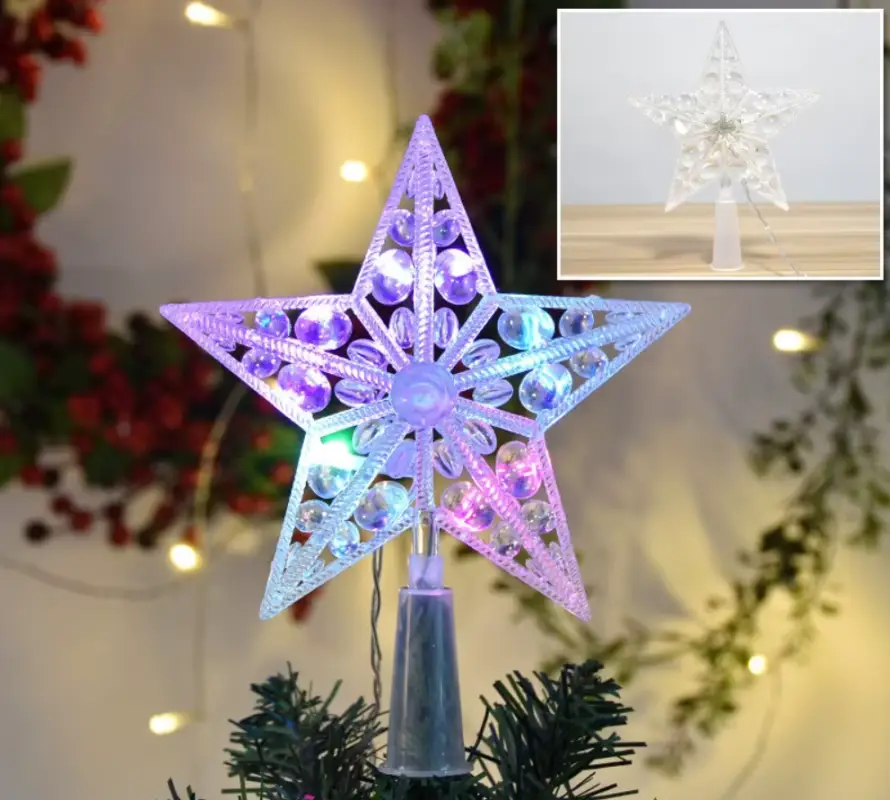 Звезда на елку светящаяся разноцветная 22 см