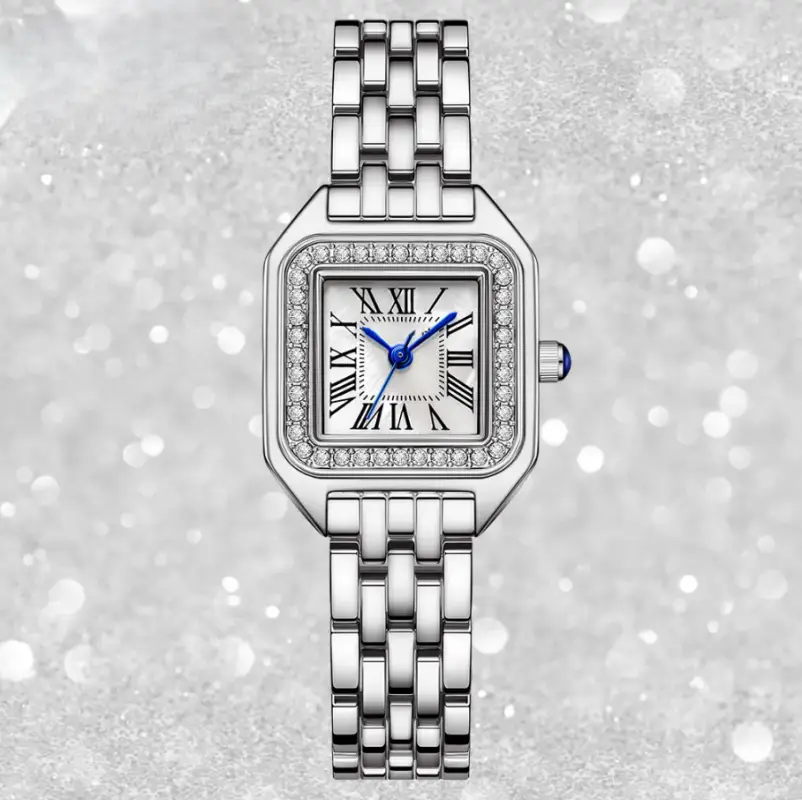 Часы женские наручные со стразами кварцевые серебристые