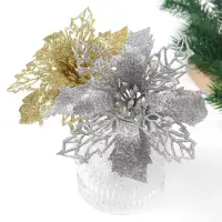 Цветок на елку новогодний Пуансеттия серебристые  3 штуки