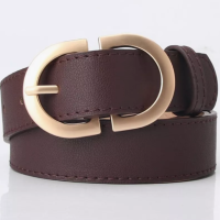 Ремень женский коричневый с золотой пряжкой 115 см