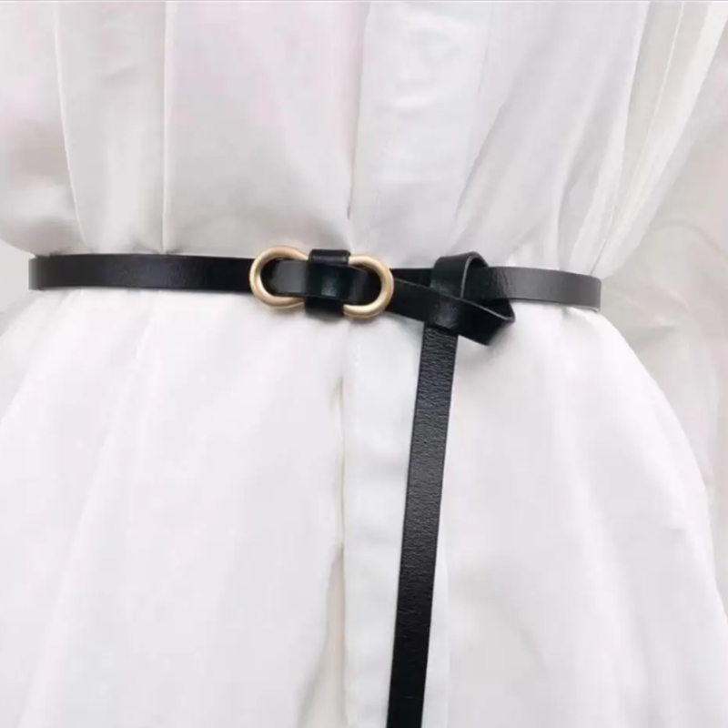 Ремень тонкий на пояс черный 105 см