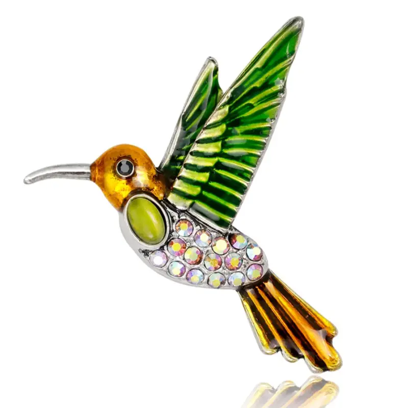 Брошь Колибри Птичка со стразами и эмалью