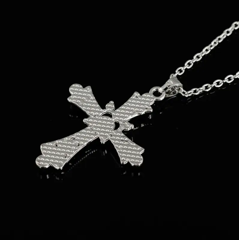 Подвеска на цепочке Крест с камнями серебристая